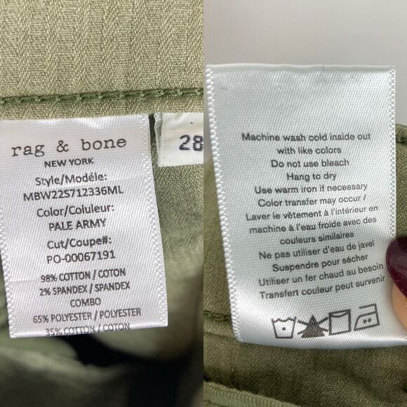NWT Rag & Bone Men’s Fit 2 Stretch Twill Chino Mid Rise Pants in Pale Army sz 28 - Picture 9 of 9